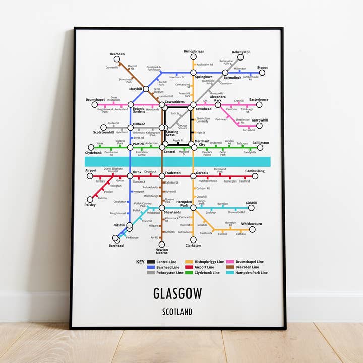 Glasgow Scotland Underground Style Transport Print for wholesale by Underdog Studio