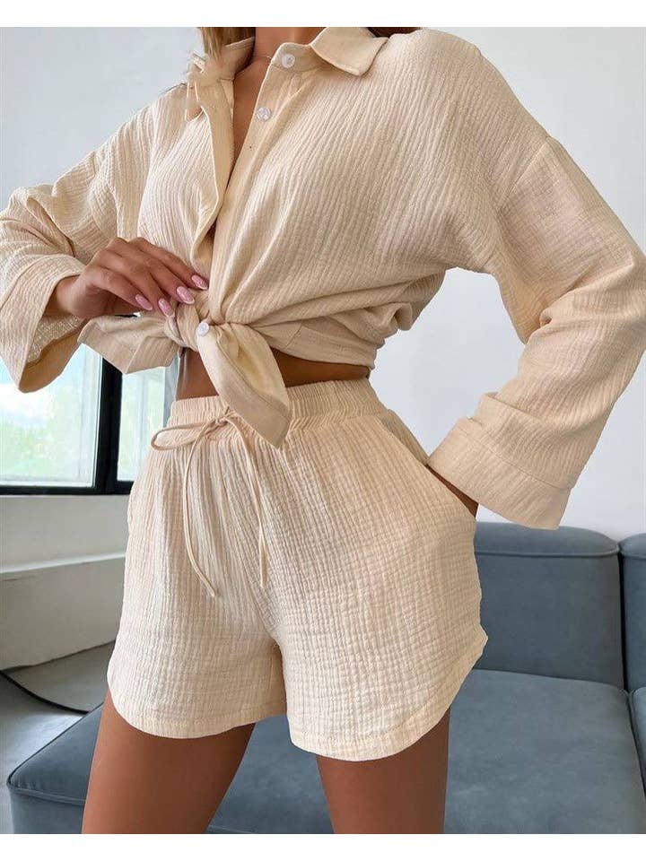 Sweetkama - Wholesale Lounge Set - Women's - Ladies Solid Color Top and Shorts Daily Set FF2304151