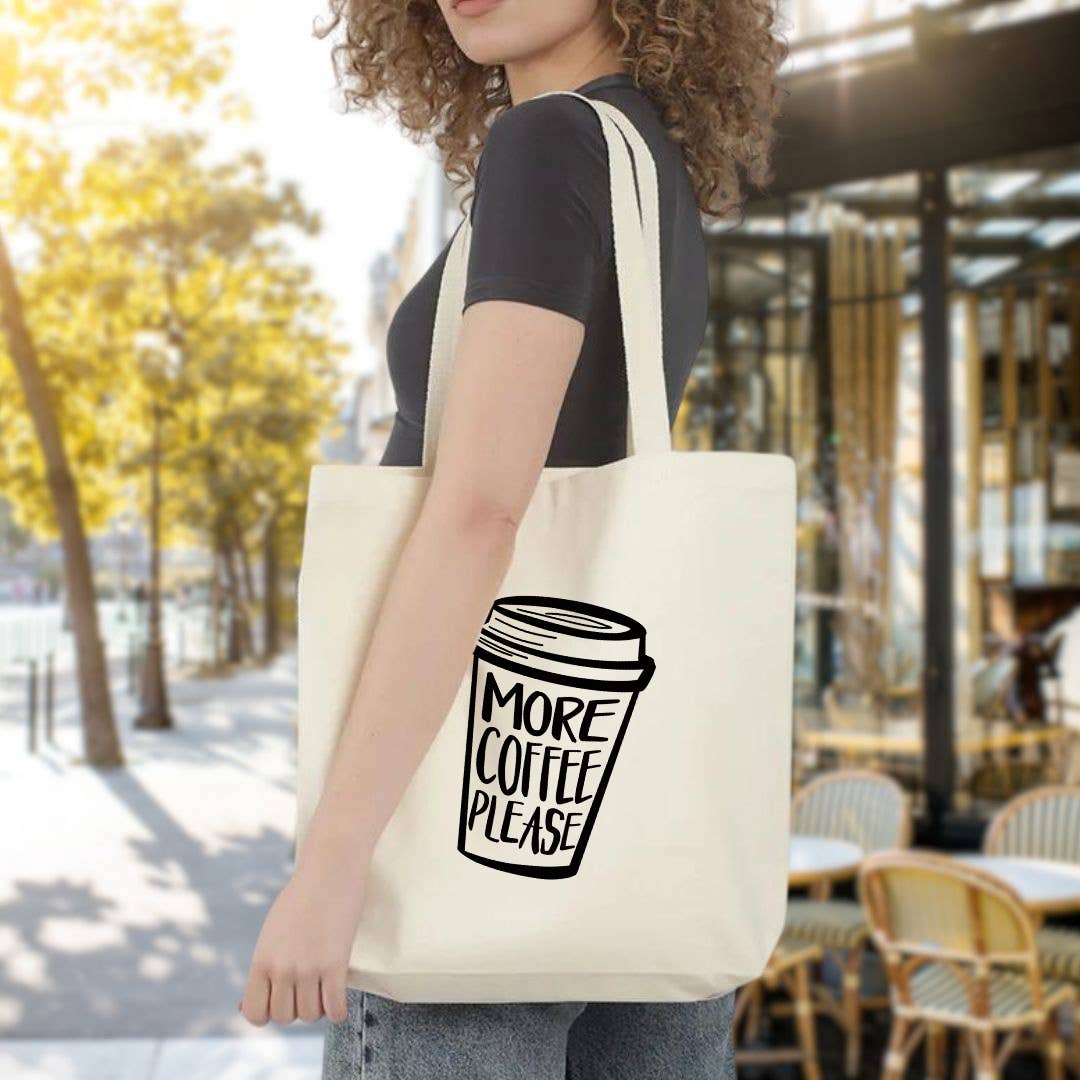 Anna B. Shop - Vente Tote bag – unisexe - Sac fourre-tout en toile More Coffee Please, personnalisé1