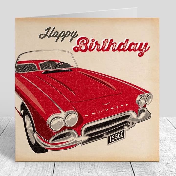 Pennychoo - Wholesale Birthday Card - Autojumble Red Corvette Birthday Card