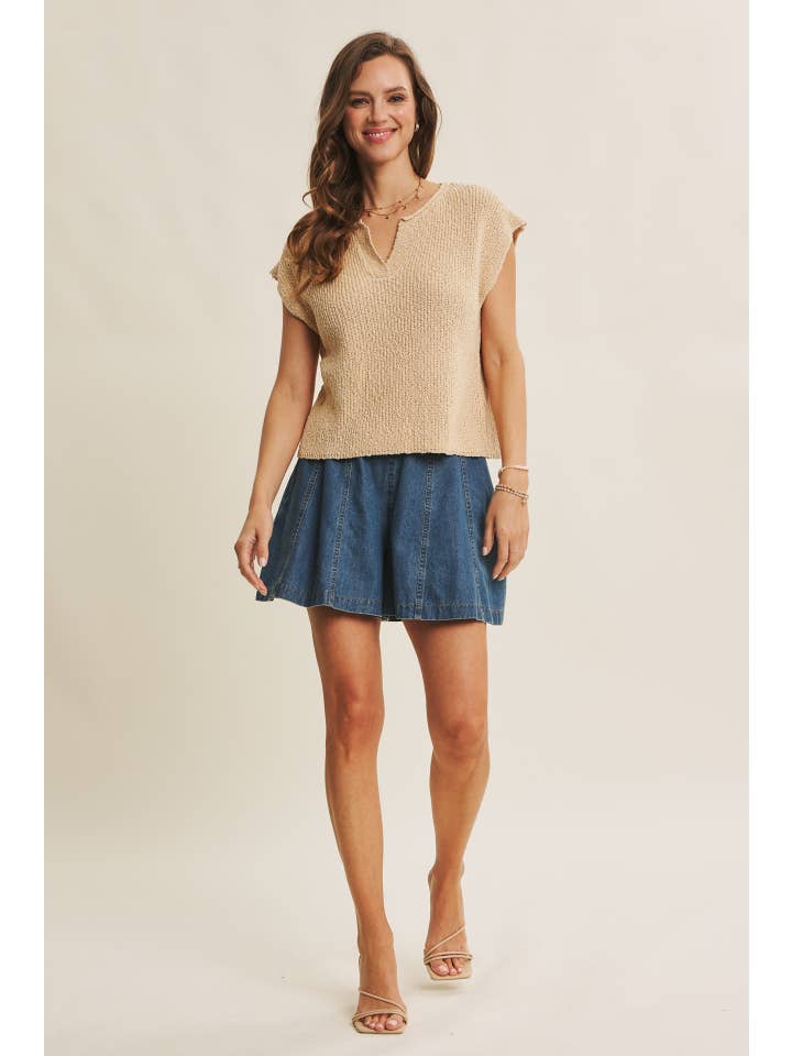 in february - Wholesale Knit Sweater - Women's - RELAXED FIT SLUB KNIT SWEATER TOP WITH SPLIT NECK33