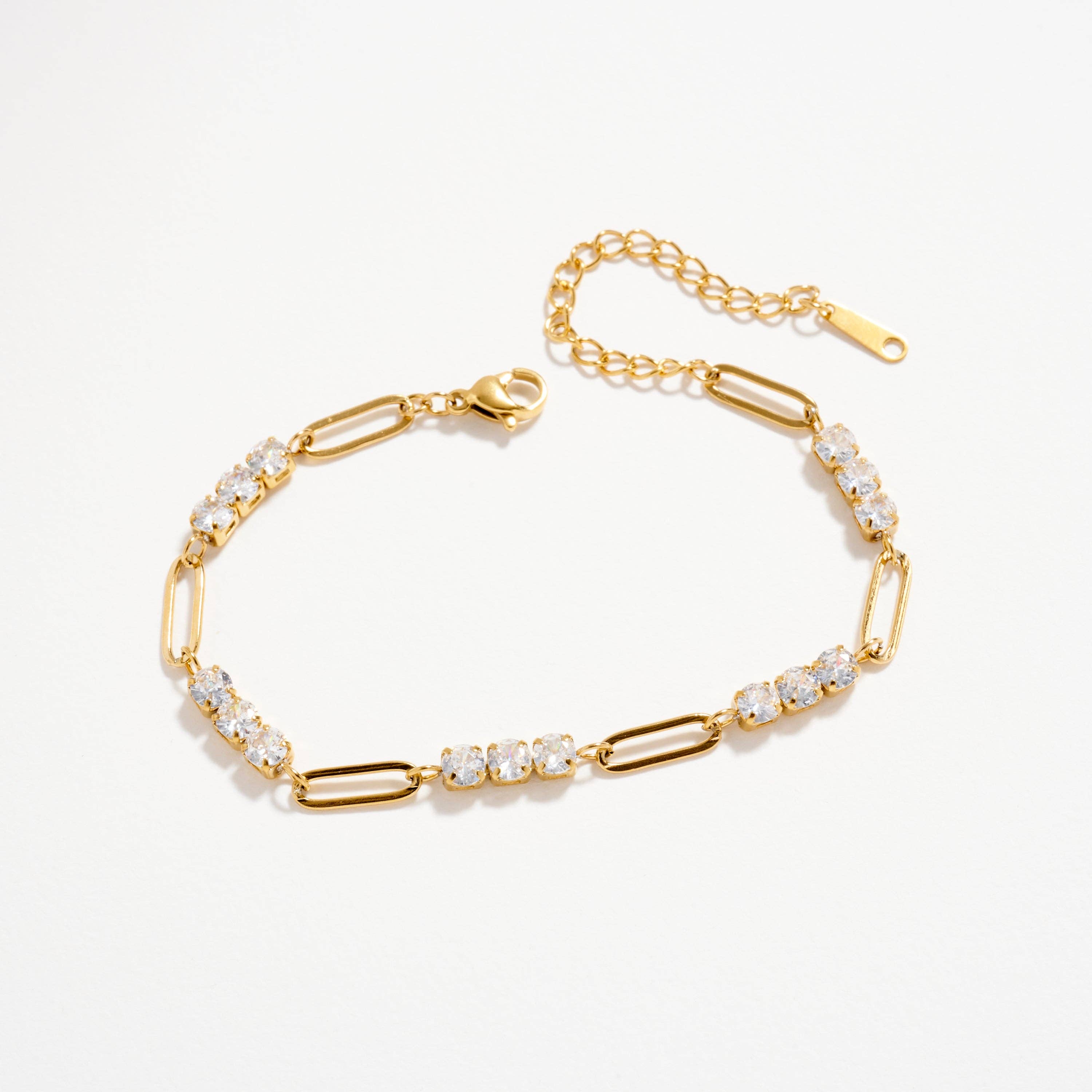 GD Gold-Tone CZ Link Chain Bracelet – Dainty Adjustable Crystal Paperclip Bracelet for wholesale on Faire0