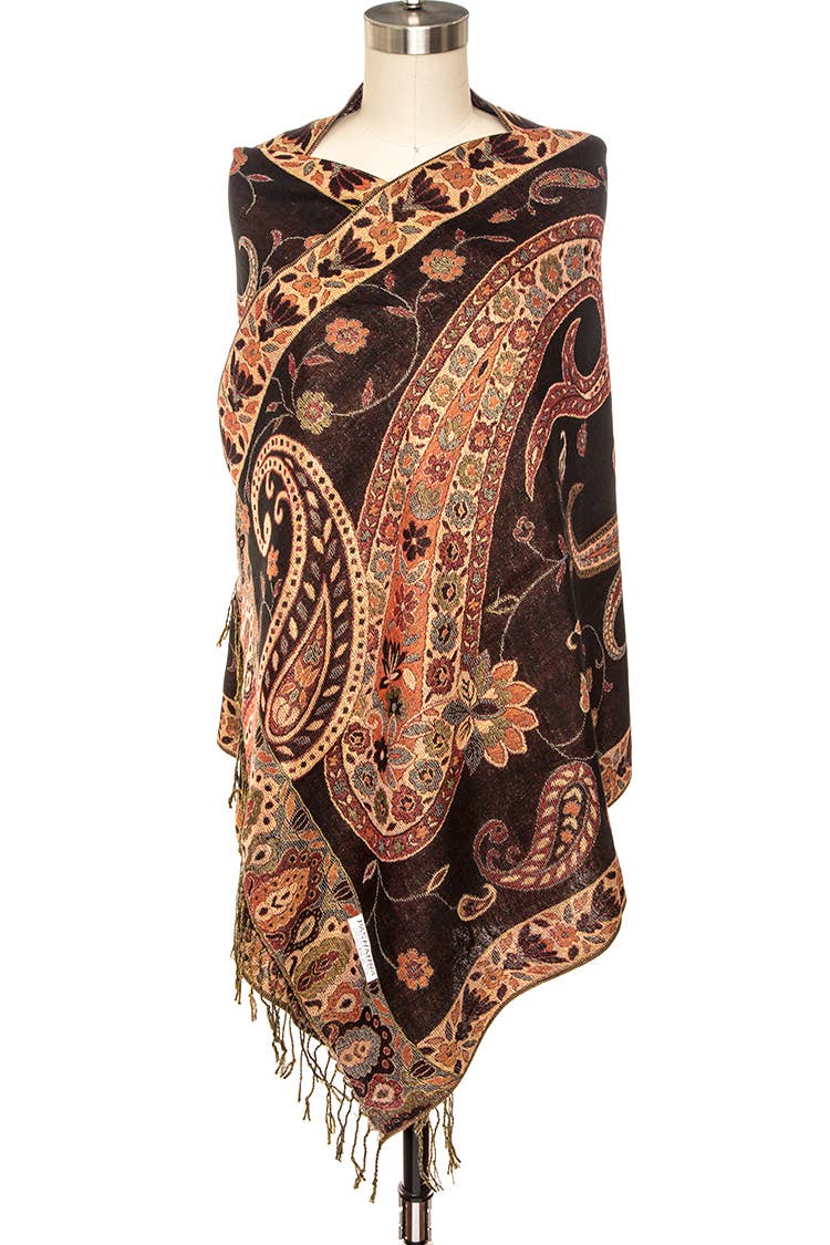 Artini Accessories - Wholesale Wrap - Women's - Sparkly Thread Paisley Intarsia Pashmina Set2