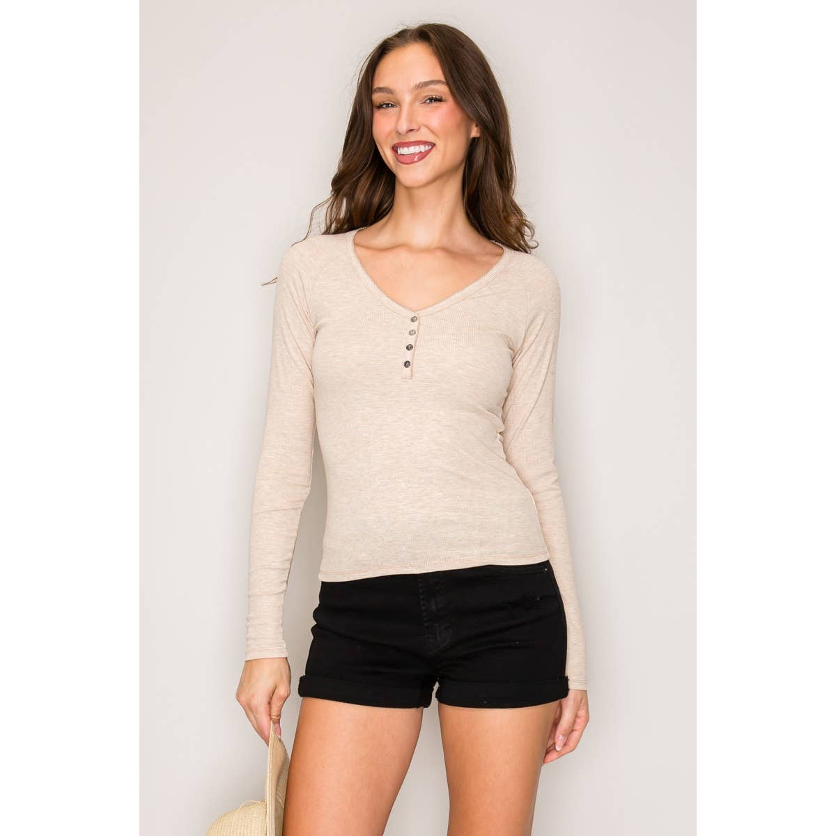 Popular 21 - Wholesale Knit Top - Women's - Raglan Long Sleeve V-Neck Top with Picot Stitch4