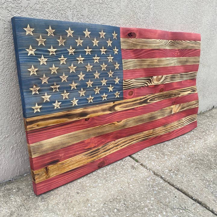 Rugged Cross Creations - Wholesale Wall Sign - Waving Wooden Extra Rustic Wood Burnt American Flag4