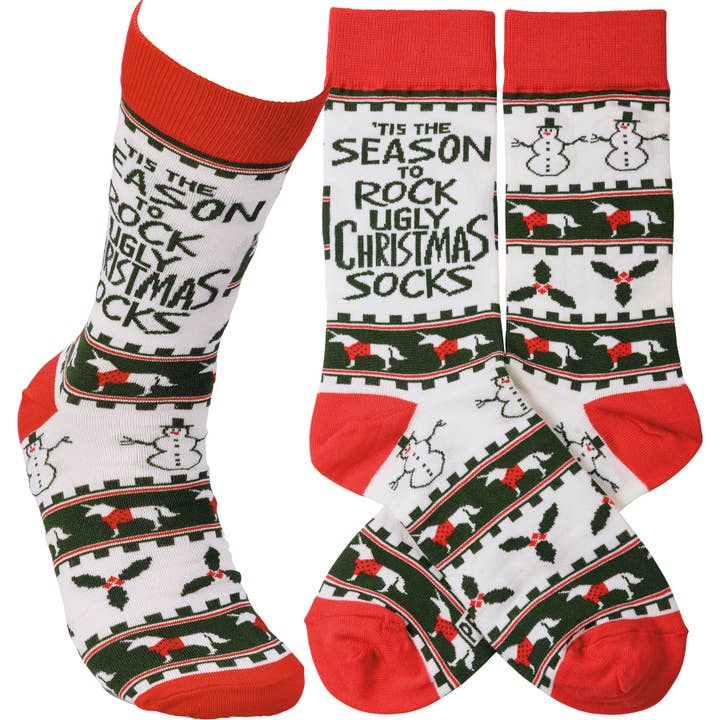 Season To Rock The Ugly Christmas Socks Socks for wholesale by Primitives by Kathy