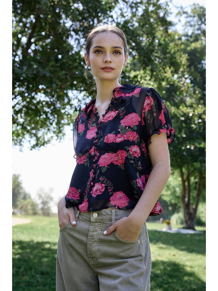 FLORAL BLOOM PETERPAN COLLAR BLOUSE-RT1021 for wholesale on Faire