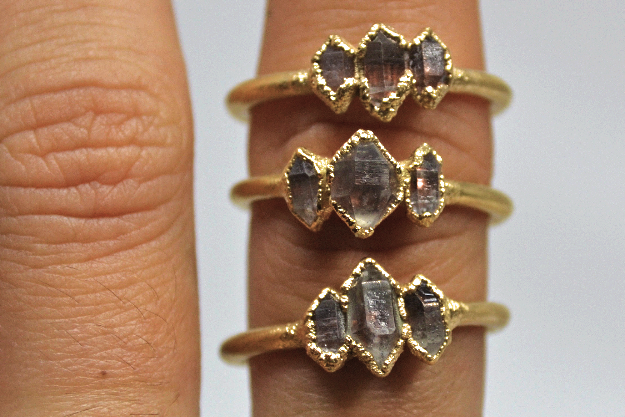 Daddy Daughter Jewelry - Wholesale Multi-Stone Ring - Gold Multi-Stone Herkimer Diamond Ring | Raw Stone Ring |1