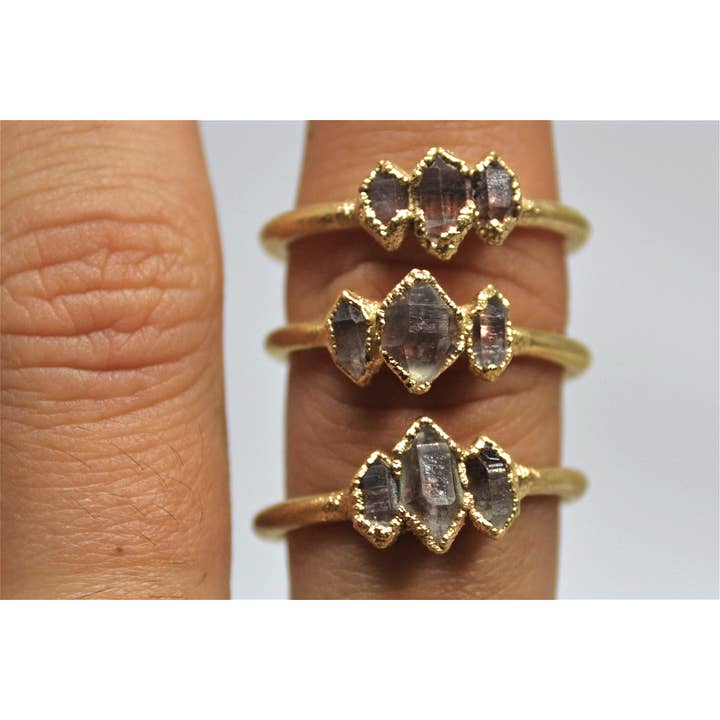 Daddy Daughter Jewelry - Wholesale Multi-Stone Ring - Gold Multi-Stone Herkimer Diamond Ring | Raw Stone Ring |1