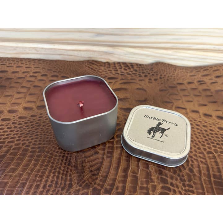 Candle RDR Buckin Berry Square Tin for wholesale by Red Dirt Ranch Clothing Company