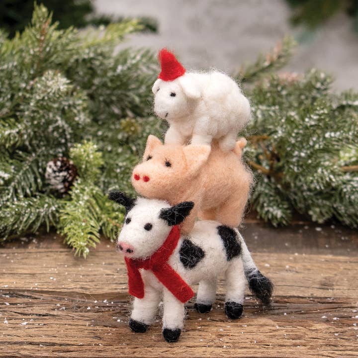 Bright Ideas - Wholesale Ornament - Farm Animal Stack Felted Ornament