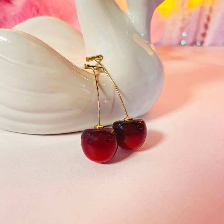 A Shop of Things – wholesale Dangle earrings – Gold Stem Cherry Earrings