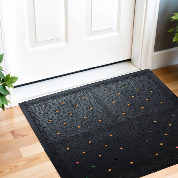 HomeRoots - Wholesale Door Mat - Set Of Four Square Interlocking Black Indoor Outdoor Mats