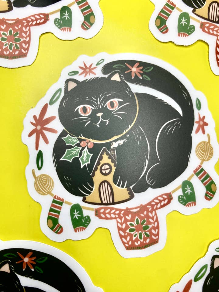Yule Cat Sticker, Cat Sticker, Christmas Sticker, Holiday for wholesale by Melissa Pothier Art