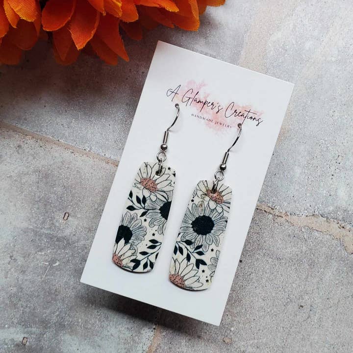 Mini Bar Earrings - Neutral Daisies for wholesale by A Glamper's Creations LLC