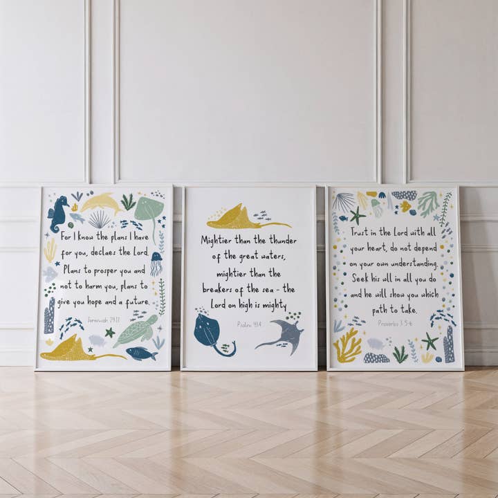Peaceful Promises Ocean Bible Verse Print Set for wholesale by Dolly and Fred Designs