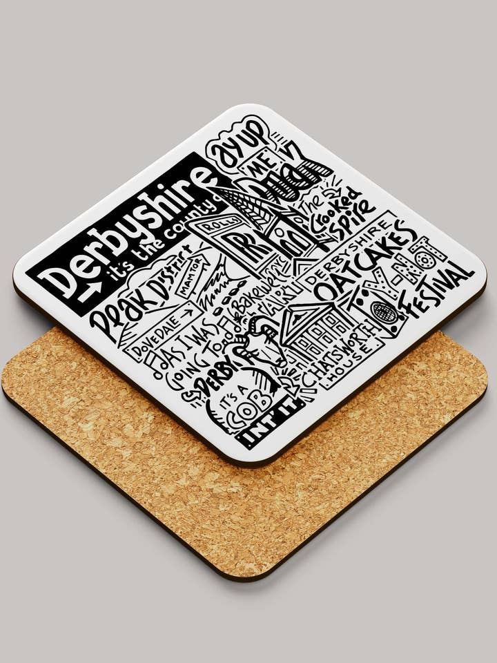 Derbyshire Landmarks Square Coaster for wholesale by Sketchbook Design