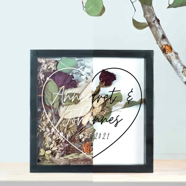 Die Kerzenwerkstatt - Vente Cadres photos - Cadre de bouquet de mariée | Coeur | Personnalisé | Mariage | Fleurs4