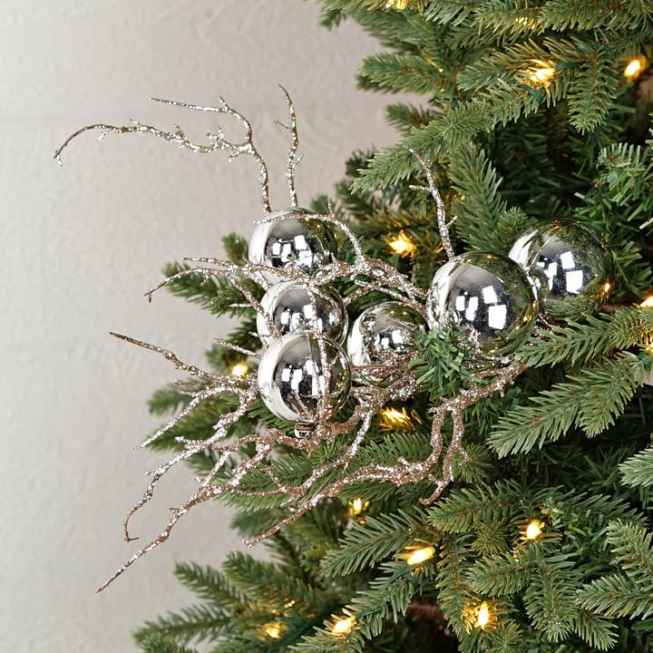Holiday Depot Inc. - Wholesale Christmas Decoration - 29768- 20in Glitter Twig Pick with Balls-Silver4