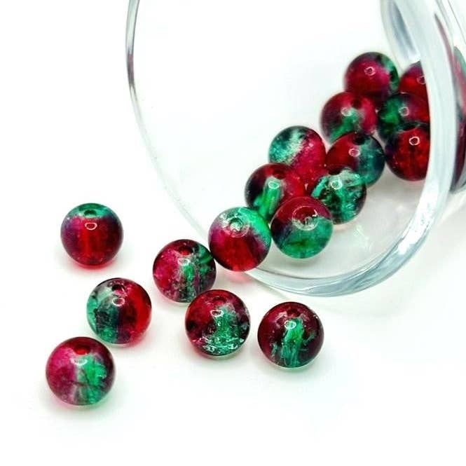 8mm Red and Green Crackle Glass Beads for wholesale by Guerrilla Charm
