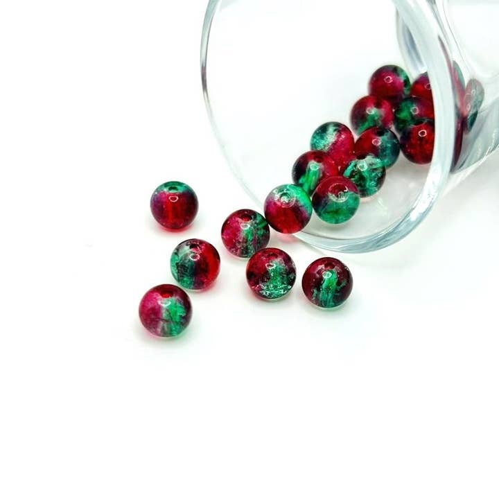 8mm Red and Green Crackle Glass Beads for wholesale by Guerrilla Charm