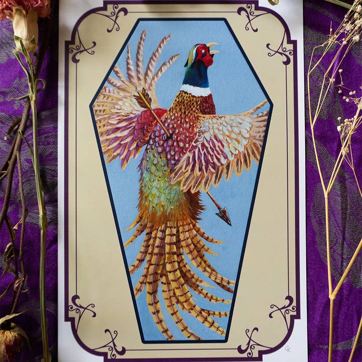 Un volo di inganno - stampa d'arte di fagiano per la vendita all'ingrosso da parte di Strangely Rose