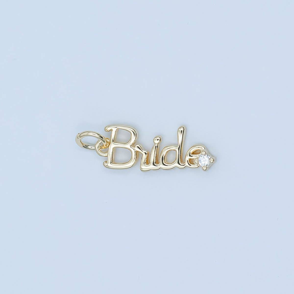 Aim Eternal – wholesale Individual charm/pendant – 24K Gold Filled "Bride" Cursive Script CZ Charm in Gold & Silver | N0911