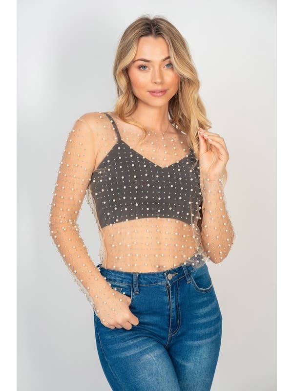 White Birch - Wholesale Blouse - Women's - T24705 Long Sleeve Metalic Mesh Top12