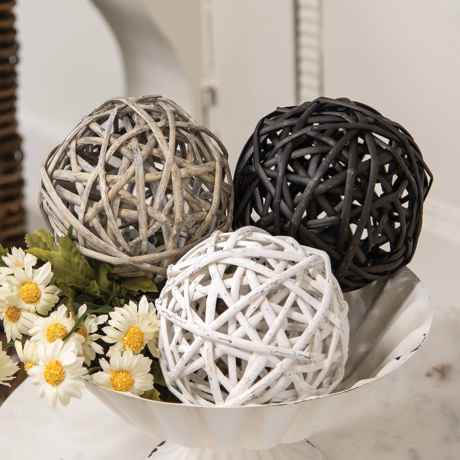Col House Designs - Wholesale Decorative Tabletop Object - Farmhouse Colors Willow Ball - 3.75" - 3 Asstd.1