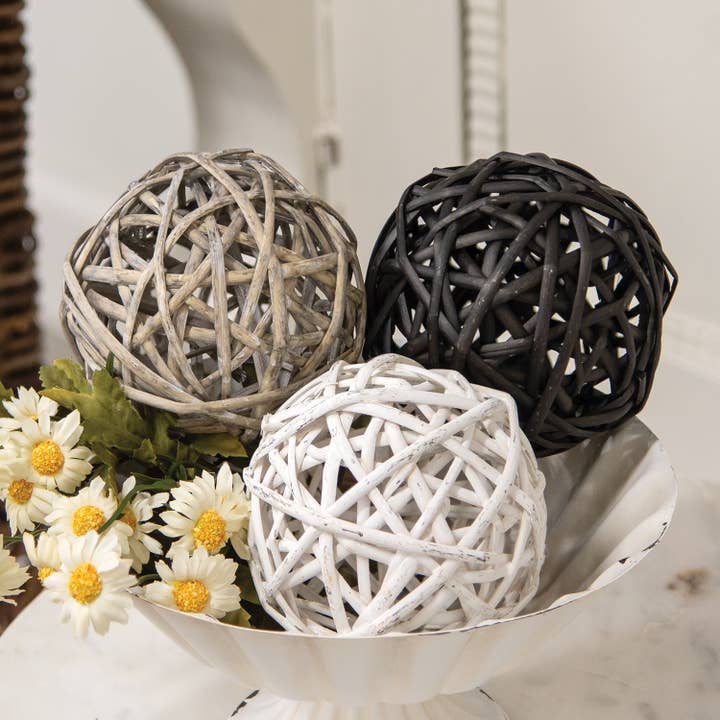 Col House Designs - Wholesale Decorative Tabletop Object - Farmhouse Colors Willow Ball - 3.75" - 3 Asstd.1