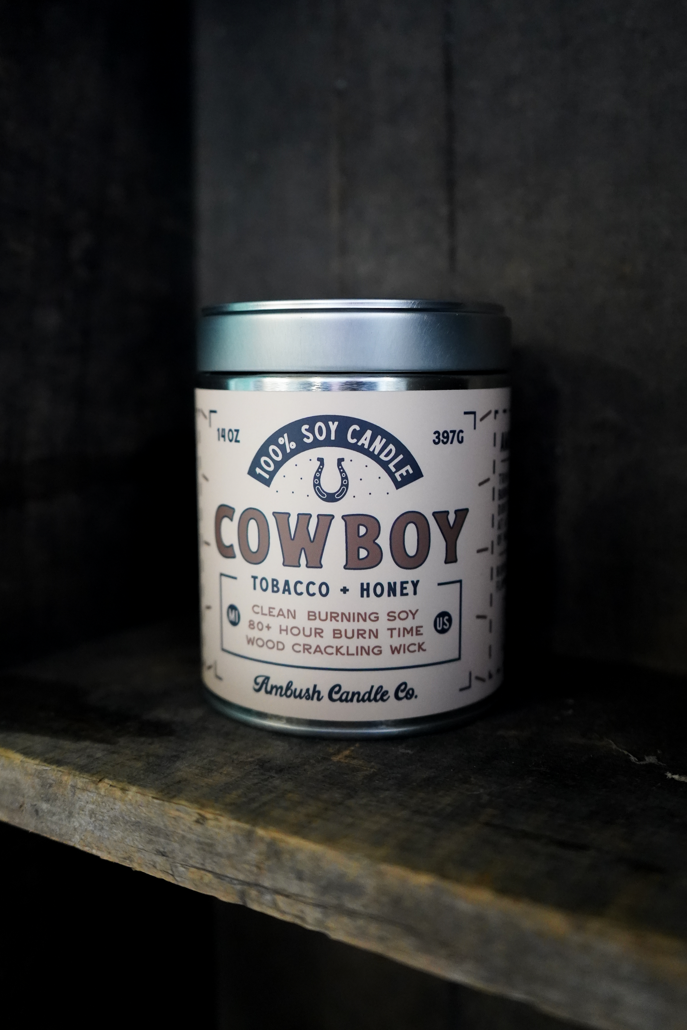 Ambush Candle Co. - Wholesale Jar/Filled Candle - Cowboy | Tobacco + Honey 14oz Soy Candle10