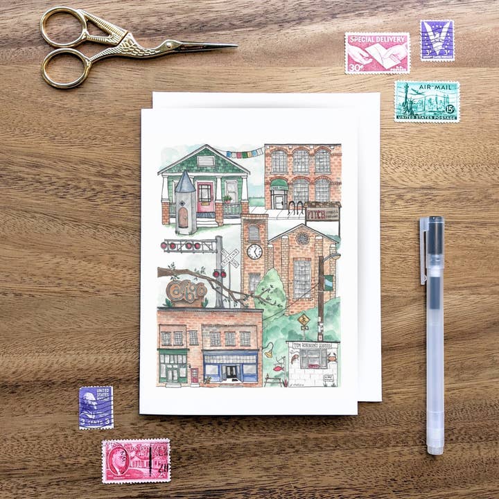 Carrboro, North Carolina notecard for wholesale by Papermill Creative