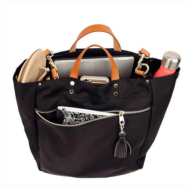 Boulevard - Wholesale Tote Bag - Women's - "Parker" Jet Nylon Tote with Leather Accents6