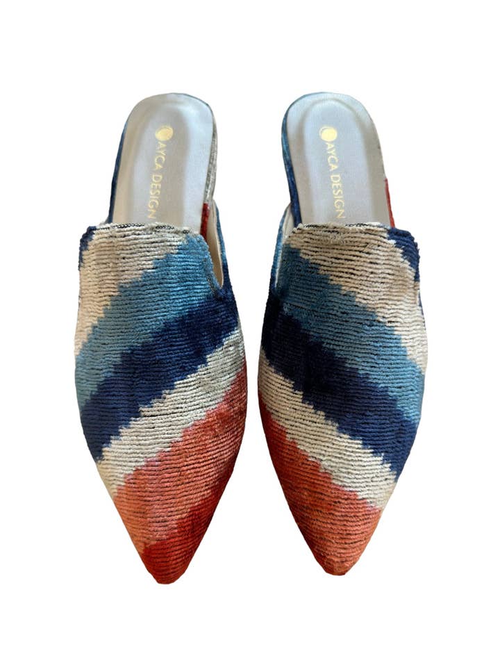 Silk Velvet Ikat Point Toe Slide for wholesale by AYCA DESIGN