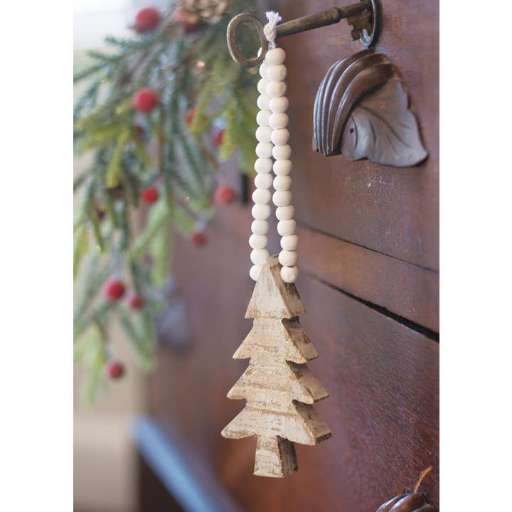 Col House Designs - Wholesale Ornament - Distressed Wooden Tree Beaded Ornament1