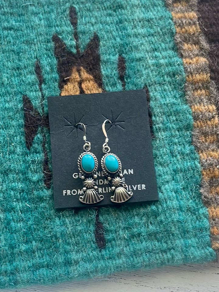 Navajo Sterling Silver And Turquoise Dangles Signed for wholesale by Nizhonitradersllc