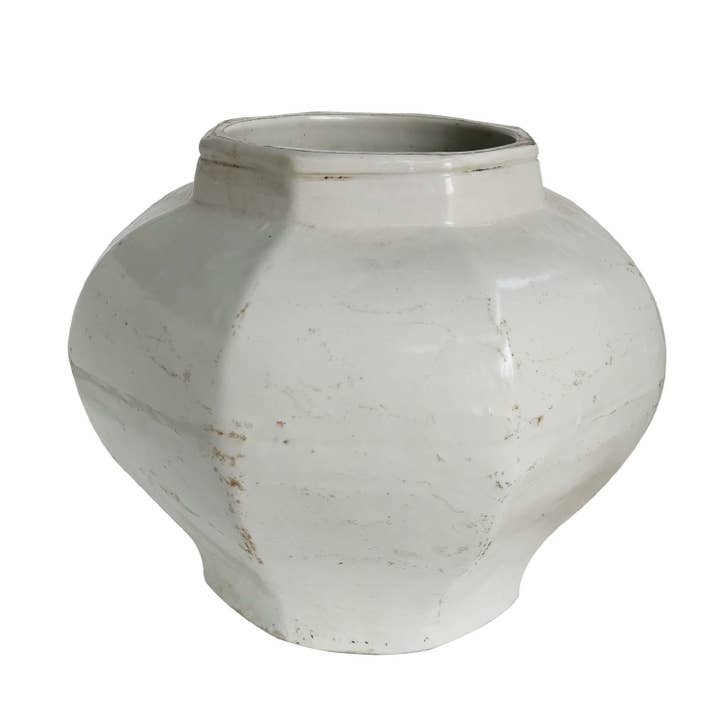 White Crackle Octagonal Jar for wholesale by Legend Accents