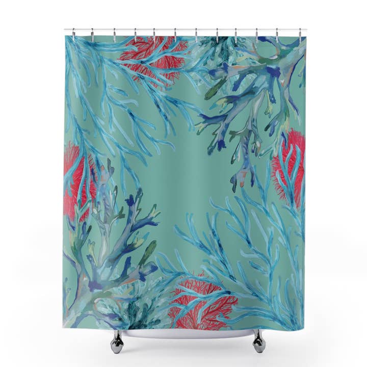 Cortina de Duche Coral Costeiro Azul-Esverdeado por atacado de Blue Cava