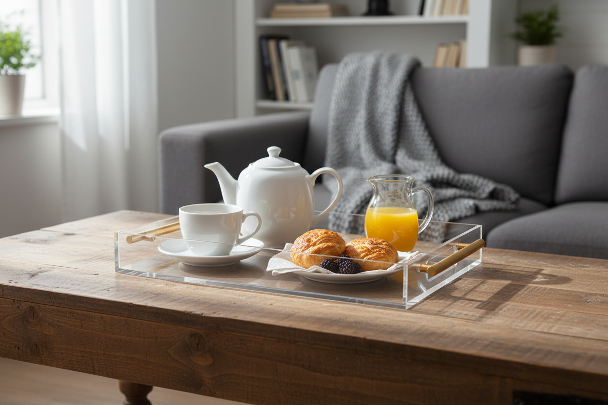 Kadra Kitchenware - Venta al por mayor Bandeja de servir - Bandeja de Acrílico Vikko con Asa Dorada 35,6 x 50,8 x 5 cm1