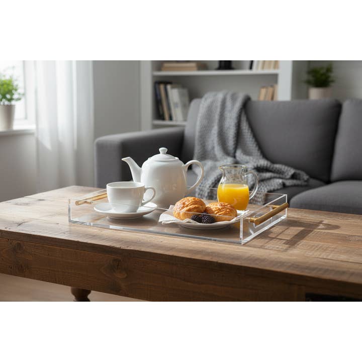 Kadra Kitchenware - Wholesale Serving tray - Vikko Acrylic Serving Tray with Gold Handle 14x20x2inch1
