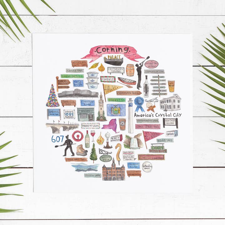 Corning NY Icon Watercolor Print for wholesale by Green Blanky Studio