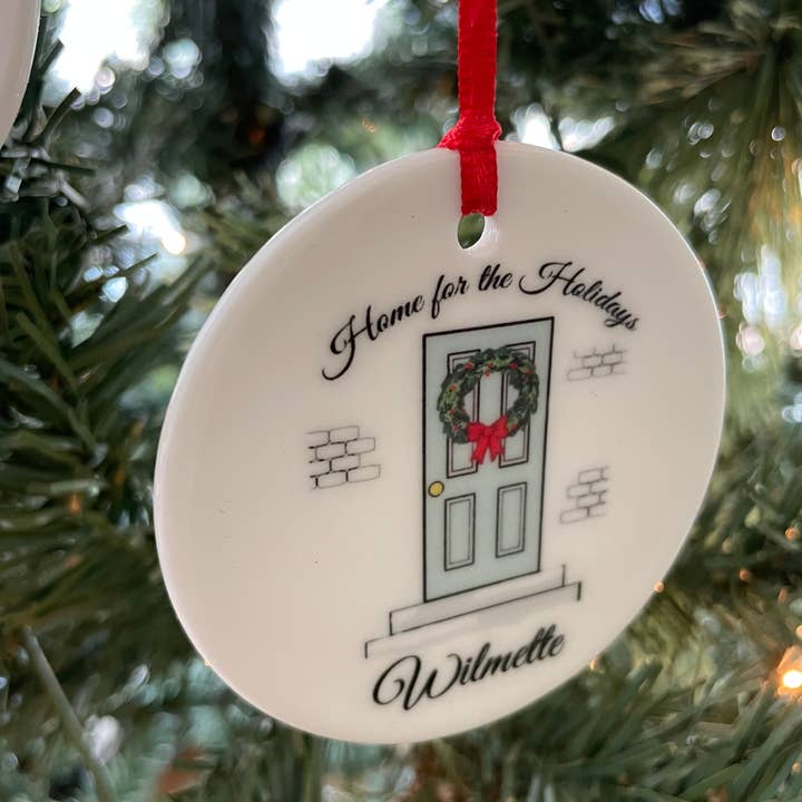 Hem för helgdagarna Havsblå dörr Namnprydd prydnad för wholesale av philoSophie's Stationery & Gifts