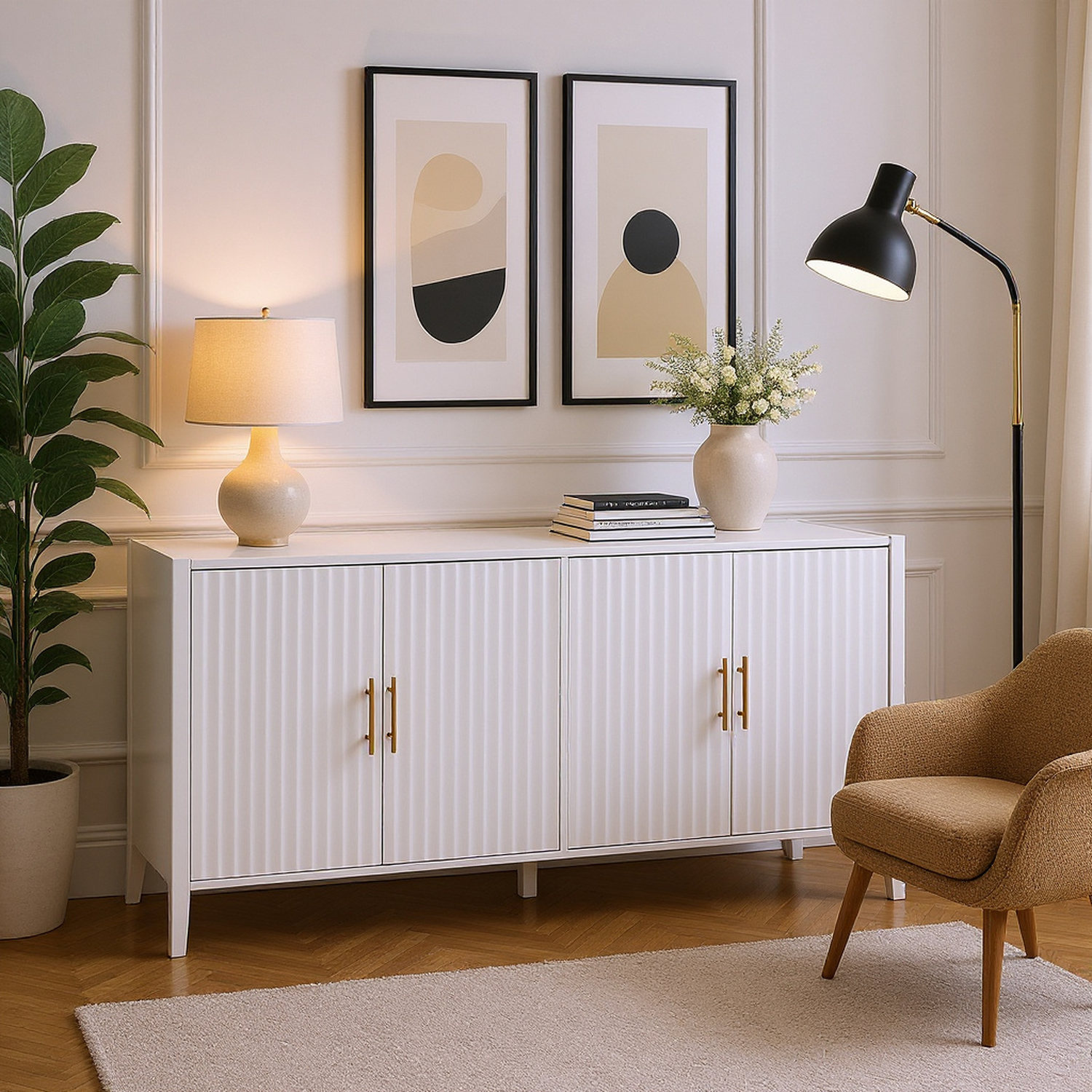 HOMYCASA DESIGN INC - Wholesale Sideboard - White Modern Buffet Cabinet Fluted Sideboard Large Storage3