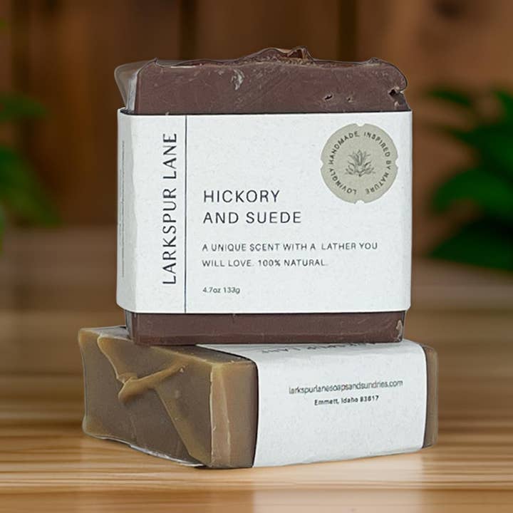 Hickory & Suede Soap for wholesale by Larkspur Lane Soaps & Sundries LLC