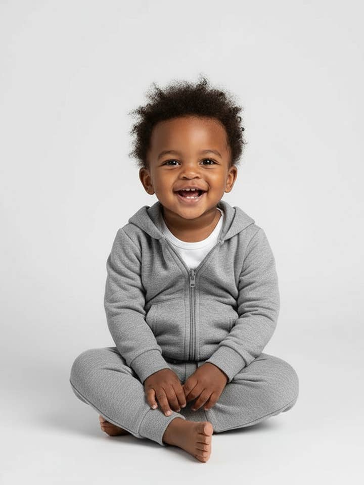 Stone Gray Organic Cotton 2-Piece Zip Jogger Sweatsuit for wholesale by Addie Joy company