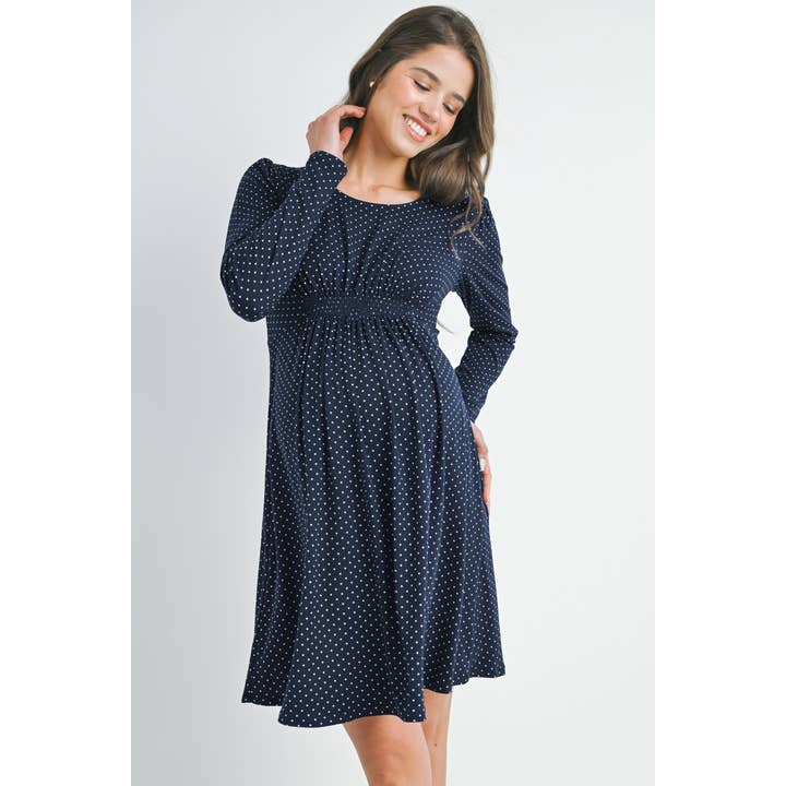 Polka Dot Long Sleeve Maternity Knit Dress for wholesale by Hello Miz