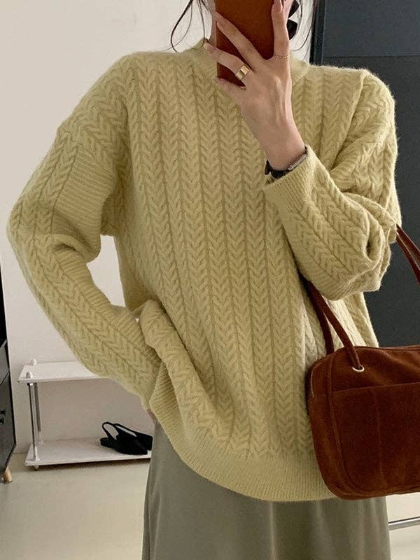 Långa ärmar Lös enfärgad Sammet Rundhalsad Stickad Pullovers Tröjor för wholesale av VividLux