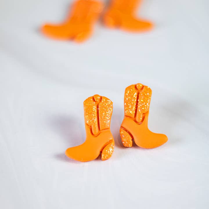 EJ Clay Co - Wholesale Dangle Earrings - Orange Glitter Boots Collection1