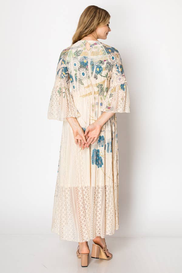 Romantic Lace Bell-Sleeved A-Line Midi Dress - 4658 BG JADE FL for wholesale on Faire3