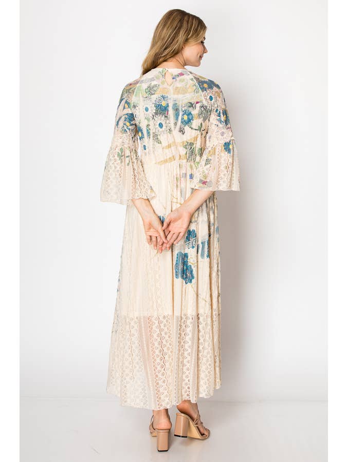 Romantic Lace Bell-Sleeved A-Line Midi Dress - 4658 BG JADE FL for wholesale on Faire3